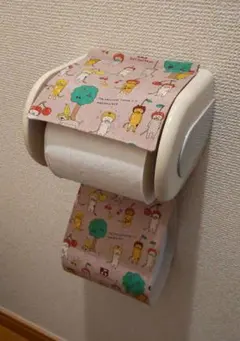 さくらんぼとネコ柄 トイレットペーパーホルダーカバー ハンドメイド 幅13cm