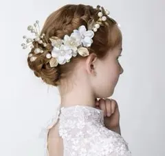 【新品】子供　髪飾り　ガール 発表会 結婚式 入学式 卒業式 金　花カチューシャ