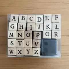 木製　アルファベットスタンプセット A-Z 黒インク付き