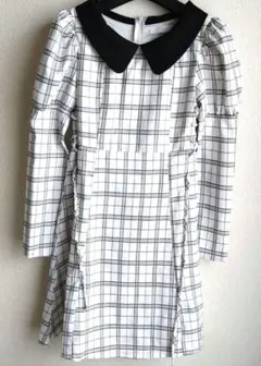 【titty＆co】長袖 白黒チェック柄ワンピース