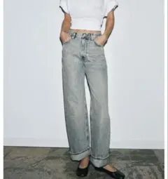 ZARA ZW COLLECTION ミッドライズ バギー デニム パンツのサムネイル