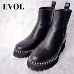 EVOL イーボル　パール付き ブラック サイドゴア 厚底 ブーツ トレンド