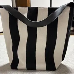 ストライプ柄 キャンバス トートバッグ ブラックのサムネイル