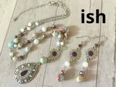 【A092】ishナチュラルインペリアル・MOP・花チャームネックレス＆ピアス