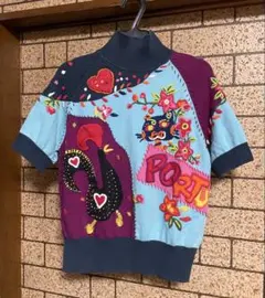 TOKUKO 1er VOL アニマル 刺繍 パッチワーク風 ハイネック ニット