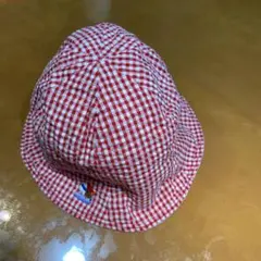 ミキハウス　赤と白のギンガムチェック クマ刺繍 バケットハット