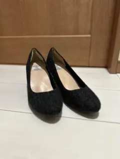 黒 ツイード風プレーンパンプス 中ヒール