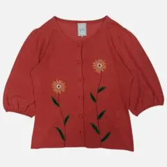 Sybilla フラワー刺繍 パフスリーブ 七分袖 ニットカーディガン Lサイズのサムネイル