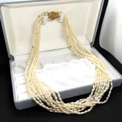 美品　本真珠 パール ネックレス ケシ ライス 10連 SILVER ロング