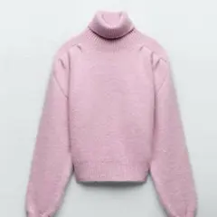 ZARA ギャザーショルダーニット ピンク タートルネック