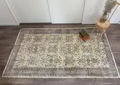 くすみピンク 210×122cm トルコ ヴィンテージラグ メダリオン ブラウン