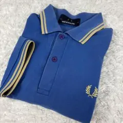 英国製】フレッドペリー M12 ポロシャツ 40 L 茶 ブラウン 水色 刺繍