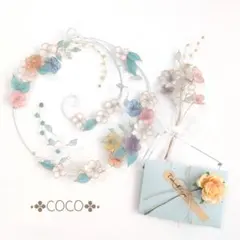 ワイヤークラフト❁ ギフト3点セット❁パステルフラワーリース