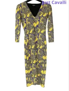 Just Cavalli ひざ丈ワンピース イエロー パープル 38 M