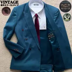 ✨️希少カラー✨️ダブル スーツ セットアップ 昭和レトロ 6B 総裏 緑 XL