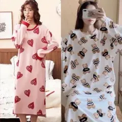 新商品　春　部屋着　パジャマ　ルームウエア　長袖　ワンピース　二点セット