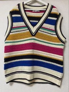 【美品】マルチカラーベストニット