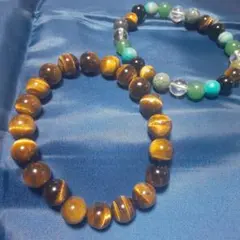 タイガーズアイ10㎜玉 と青系天然石ブレスレット 2点セット