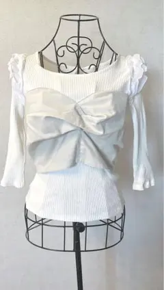 リボンビスチェ　5分袖フリルカットソー2点セット