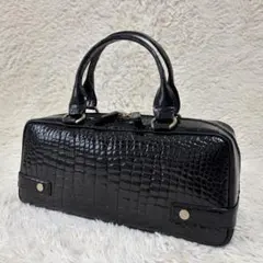 極美品✨ヤマグチ ハンドバッグ シャイニングクロコ 黒 金 内側スエードJRA