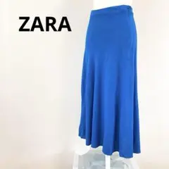 【美品】ザラ＊リネンブレンド 切替 2トーン ロングフレアスカート　ブルー　XS
