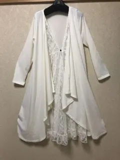 ホワイト レース付きロングカーディガン