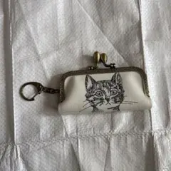 美品　ヴィンテージ風猫ミニがま口ケース　印鑑　マルチポーチのサムネイル