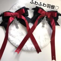 再販♡ ヘアクリップ　BIG 十字架　コウモリ　赤　デビル　銀　左右