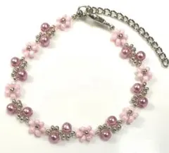 <N7-A> シルバー×ピンク×パール　ブレスレット