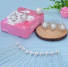 髪飾り 花＆パール ヘアアクセサリー かんざし Ｕピン 結婚式 七五三