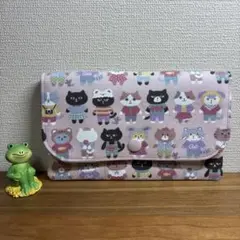 マルチケース（お薬手帳・通帳サイズ）　猫柄　ピンク／176