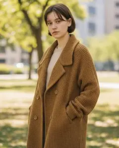 as know as ブラウン ダブルブレストニットコートのサムネイル