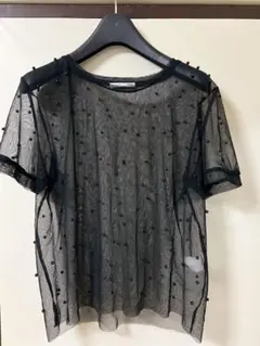 ZARA ビーズ装飾 ブラック メッシュ 半袖