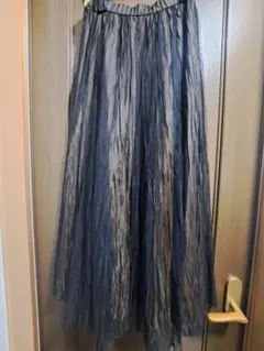 チュールロングスカート ランダムプリーツ ブロンズ×黒