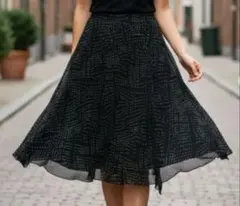 美品☆23区 水玉 シフォン スカート ドット柄 ブラック 黒 38