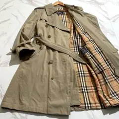 バーバリー　トレンチコート　ダブル　ベルト　レザー　ノバチェック　ロング