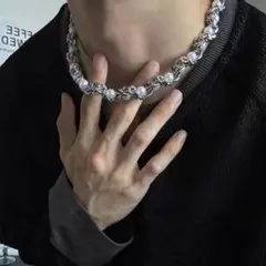 ネックレス パール チェーン y2k グランジ ステンレス 男女兼用 シルバー
