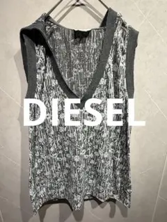 DIESEL ボタニカルアート Vネック フーデッドカットソー M グレー