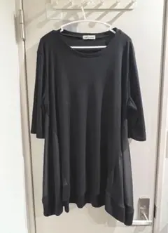 七分袖上品シンプルデザインチュニック　ワンピース　透け感裾