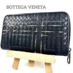 ボッテガヴェネタ　長財布　イントレチャート　ステッチ　マルチ　レザー　ブラック