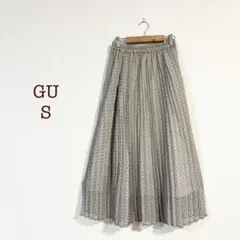 GUプリーツ ロングスカート ドット柄（Sサイズ）ゴム入り　ベージュグレー