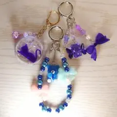 ハンドメイド チャーム 3点セット パープル系
