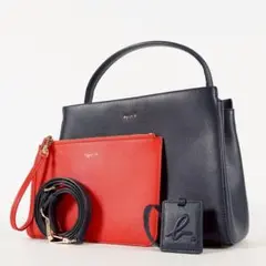 【未使用✨】アニエスベー　2wayバッグ　ポーチ付き　レザー　ネイビー×レッド