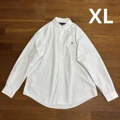 ポロラルフローレン オックスフォード コットンシャツ XL 白 黒 刺繍 ポニー