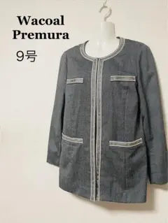 ノーカラージャケット 長袖 Premura レディースM★黒 ラメ入り 裏地なしのサムネイル