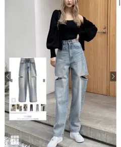 GRL スリットデニムワイドパンツ S［Cu420］