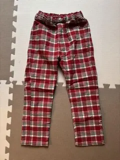 mou jonjon 赤と白のチェック柄ロングパンツ 120cm