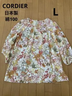 CORDIER 花柄　ブラウス　七部袖　L 日本製　綿100 　薄手　リバティ風のサムネイル