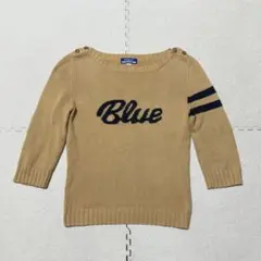[良品]BURBERRY BLUE LABEL ニット ベージュ ロゴ刺繍 Mのサムネイル