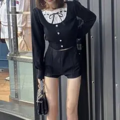 なーちゃん様専用⭕️ハートボタンレイヤード風リボンニットトップス